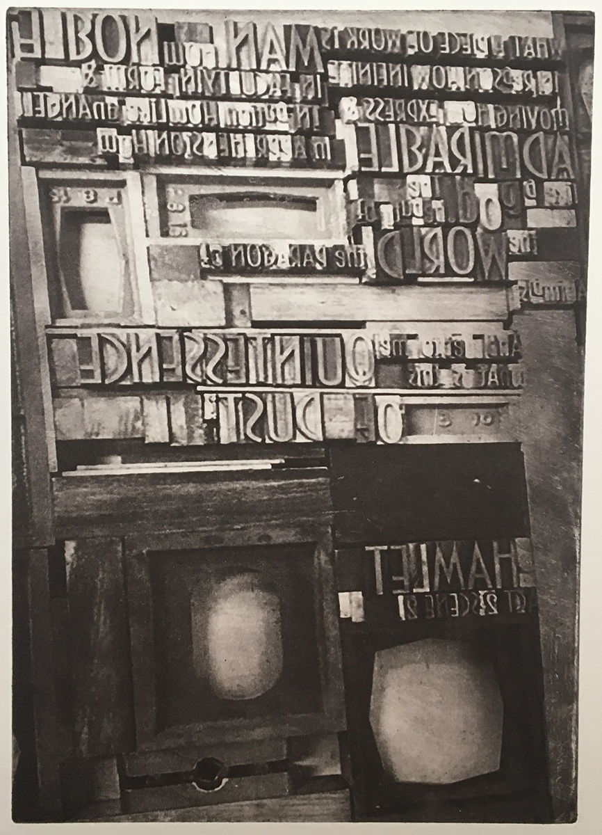 Anita Seltzer photopolymer intaglio etching of a letterpress tray.